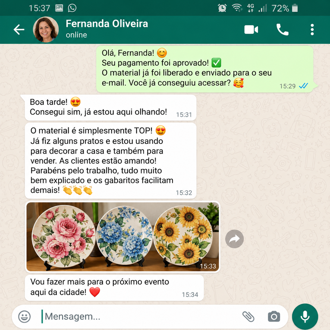 Conversa WhatsApp com pratos decorativos artesanais