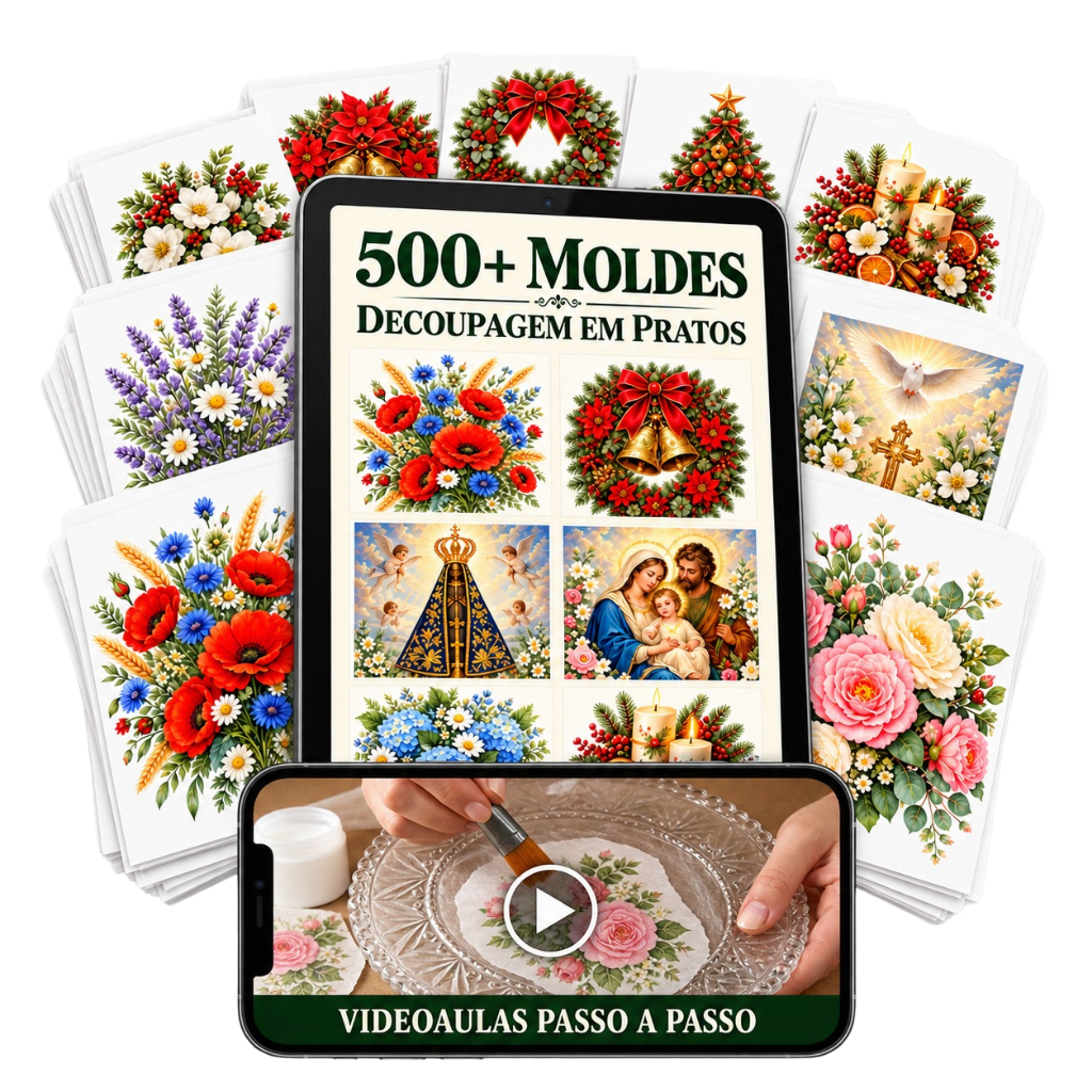 Coleção +500 Artes e Gabaritos de Decoupage de Pratos