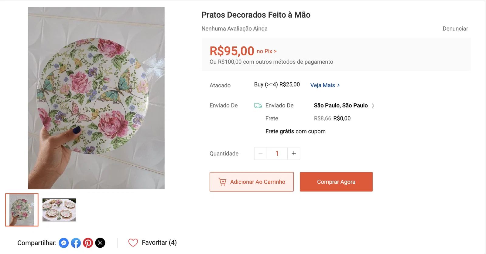Exemplo de anúncio real de prato decorativo no mercado
